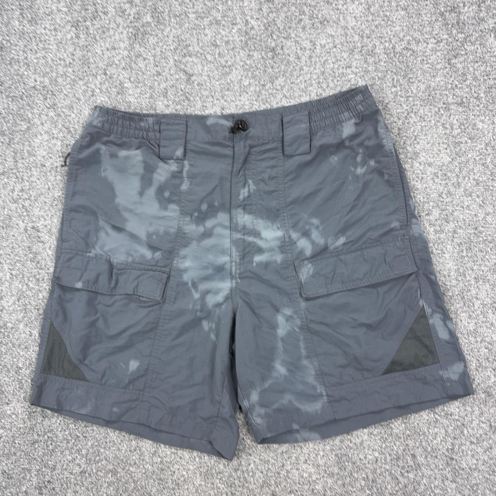 Reel Legends Cargo Shorts Mens 34 Gray Nylon Bleach Dyed 8 Inseam Outdoor
